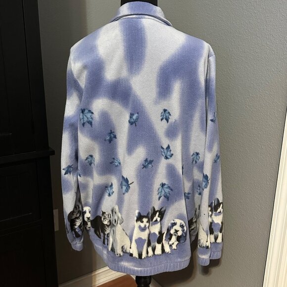 Blair Womens XL Fleece Jacket Zip Up Puppies Kittens Dog Cat Print Cozy Fall - Picture 2 of 7